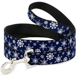 Dog Leash - Snowflakes Blue/White