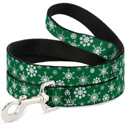 Dog Leash - Snowflakes Green/White