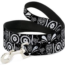 Dog Leash - Sugar Skulls Black/White
