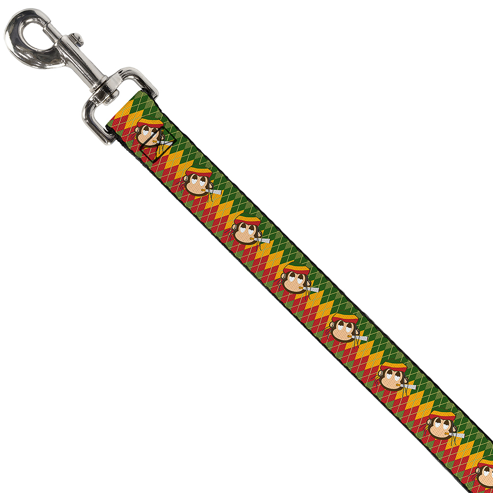 Dog Leash - Smoking Monkey Repeat Argyle Rasta