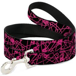 Dog Leash - Safety Pins Black/Fuchsia