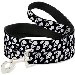 Dog Leash - Tilted Skulls Black/White