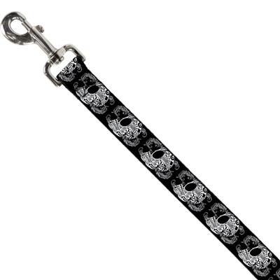 Dog Leash - Tattoo Skull Floral Black/White