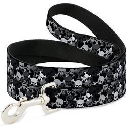 Dog Leash - Top Skulls Stacked Black/Gray/White