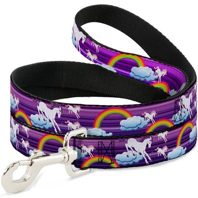 Dog Leash - Unicorns/Rainbows w/Stripes Purple