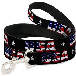 Dog Leash - USA w/Star Black/US Flags