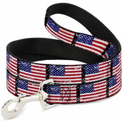 Dog Leash - United States Flags Weathered/Black