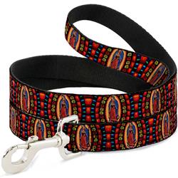 Dog Leash - Virgen de Guadalupe Roses Black/Multi Color