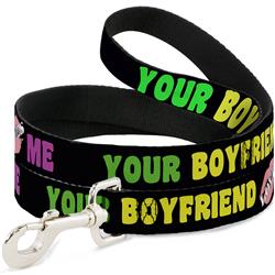 Dog Leash - YOUR BOYFRIEND LOVES ME w/Kiss Black/Neon