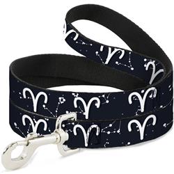 Dog Leash - Zodiac Aries Symbol/Constellations Black/White