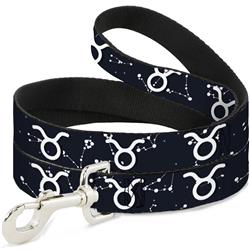 Dog Leash - Zodiac Taurus Symbol/Constellations Black/White