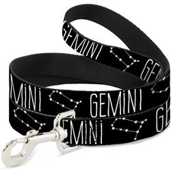 Dog Leash - Zodiac GEMINI/Constellation Black/White