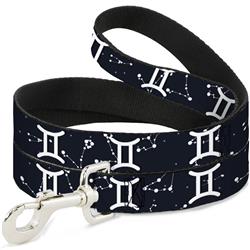 Dog Leash - Zodiac Gemini Symbol/Constellations Black/White