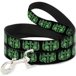 Dog Leash - Buckle-Down Skulls w/Wings Black/Green