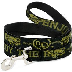 Dog Leash - Buckle-Down Winged Skull ENJOY THE RIDE Olive/Lime Green