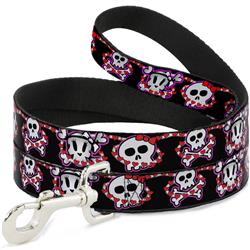 Dog Leash - Cute Skulls w/Hearts