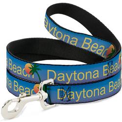 Dog Leash - DAYTON BEACH Script/Sun/Palm Trees Blue Fade/Yellow/Oranges/Green