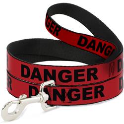 Dog Leash - DANGER Text Red/Black
