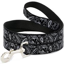 Dog Leash - Floral Paisley3 Black/White