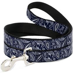 Dog Leash - Floral Paisley3 Blue/White/Gray