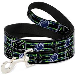 Dog Leash - Football/Helmet Stripe Black/Neon Green/Blue