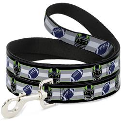 Dog Leash - Football/Helmet Stripe2 Black/Neon Green/Silver/White/Blue