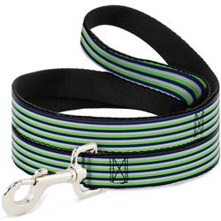 Dog Leash - Fine Stripes White/Neon Green/Navy