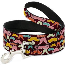 Dog Leash - Mustaches Brown/Multi Pastel