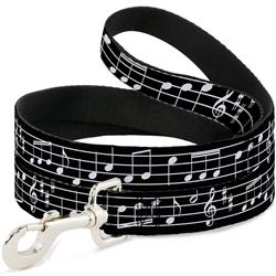 Dog Leash - Music Notes Black/White