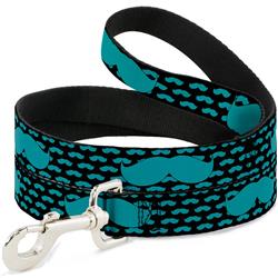 Dog Leash - Mustaches Mini/Single Repeat Black/Turquoise
