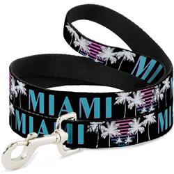 Dog Leash - MIAMI/Palm Trees Black/White/Pink//Teal