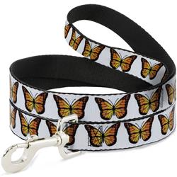 Dog Leash - Monarch Butterfly Repeat White