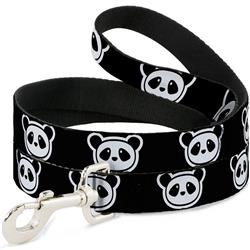 Dog Leash - Panda Bear Cartoon2 Black/White