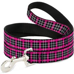 Dog Leash - Plaid Black/Gray/Fuchsia