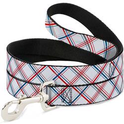 Dog Leash - Plaid X White/Red/Turquoise/Gray