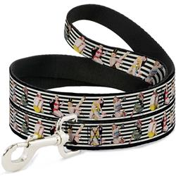 Dog Leash - Pin Up Girl Poses Stripe Black/White