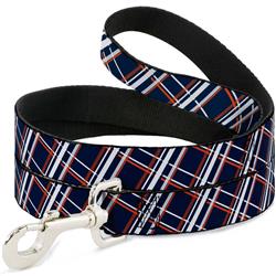 Dog Leash - Plaid X2 Navy/White/Orange