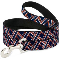 Dog Leash - Plaid X3 Navy/Orange/White