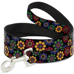 Dog Leash - Psychedelic Daisies Black/Multi Color
