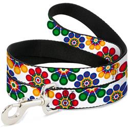 Dog Leash - Psychedelic Daisies CLOSE-UP White/Multi Color
