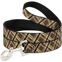 Dog Leash - Plaid X Brown/White/Gold