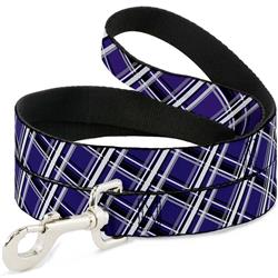 Dog Leash - Plaid X2 Purple/Gray/White/Black