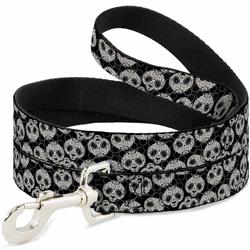 Dog Leash - Panda Bear Sugar Skull Scattered Black/Cream