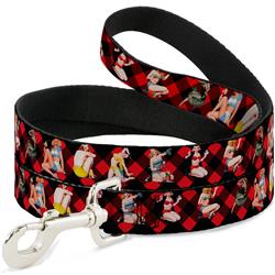 Dog Leash - Pin Up Girl Poses Buffalo Plaid Blocks Black/Red