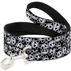 Dog Leash - Scattered Panda Bear Cartoon2 Black/White