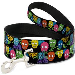 Dog Leash - Skulls & Flowers Black/Multi Color