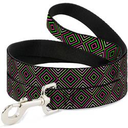 Dog Leash - Square Lines Black/Greens/Pinks
