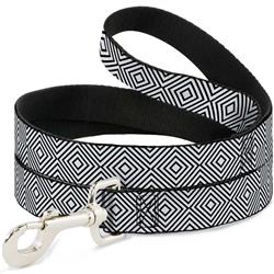 Dog Leash - Square Lines White/Black