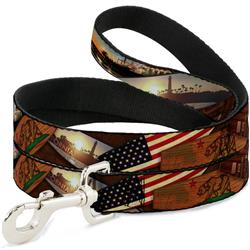 Dog Leash - Surfboard Cali Scenes/US Flag Stacked Brown