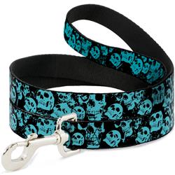 Dog Leash - Skulls Stacked Weathered Black/Teal